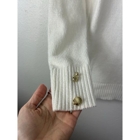 Lilly Pulitzer Praxon Gold Button Chenille Sweater Coconut XS Preppy Coastal - Picture 4 of 8